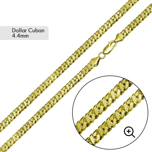 Silver 925 Gold Plated Dollar Miami Cuban Chain 4.4mm