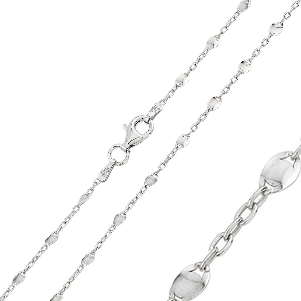 Sterling Silver 925 Rhodium Plated Twisted Disc Link Chains