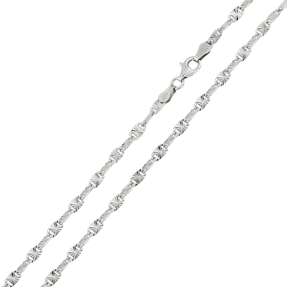 Sterling Silver 925 Rhodium Plated Star Diamond Cut Confetti 030 Chain 2.3mm