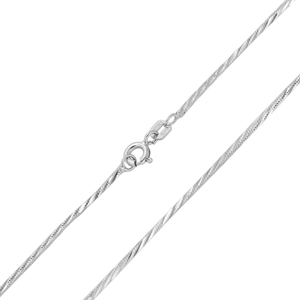 Sterling Silver 925 Rhodium Plated Snake 4 Sided 025 DC Chain 1.4mm