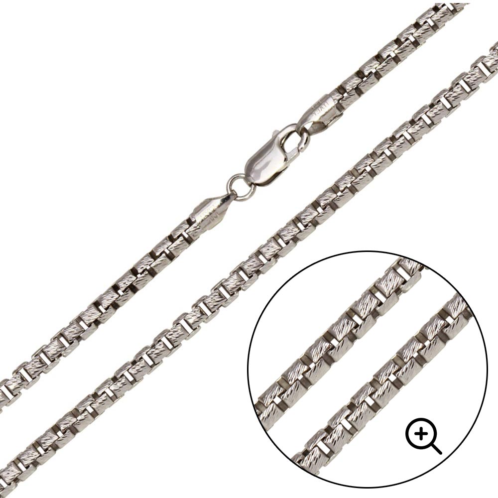 Sterling Silver 925 Rhodium Plated Diamond Cut Slash Round Box Chains 3.9mm