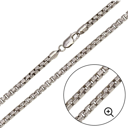 Sterling Silver 925 Rhodium Plated Diamond Cut Slash Round Box Chains 3.9mm