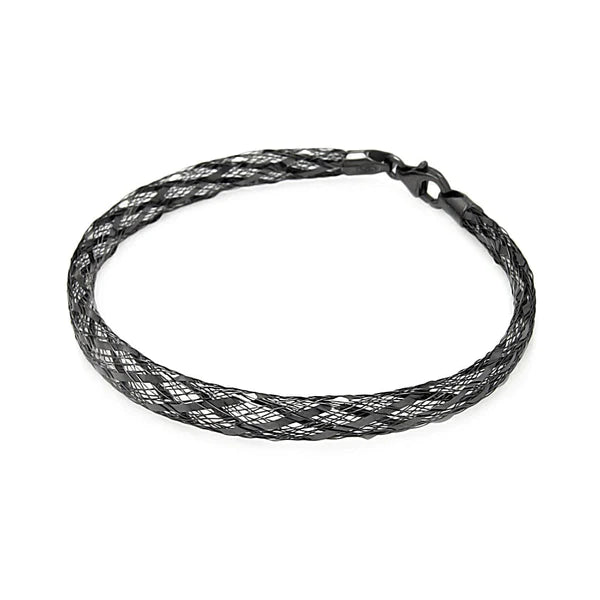 Silver 925 Black Rhodium Plated Net Italian Bracelet